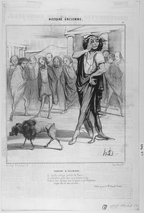 JEUNESSE D'ALCIBIADE. Ce dandy rutilant, auréolé de fleurs, Si crânement galbé dans sa prestance riche, Voulant faire un beau jour la queue à ses blagueurs, Coupa celle de son caniche. Ballade grecque de Mr. Theoph.le Gautier.