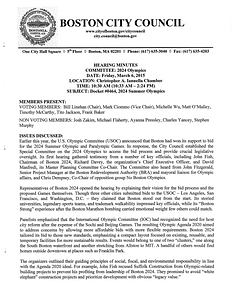 Special Committee on the 2024 Olympics hearing minutes, March 6, 2015