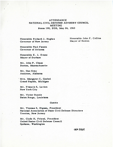 Attendance from the National Civil Defense Advisory Council Meeting May 24th, 1963