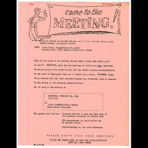 Memorandum from Viola Minor to Catawba, Dale, and Laurel Street property owners concerning meeting to be held February 26, 1964