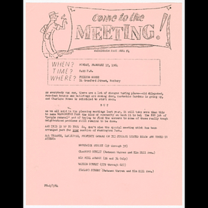 Flier for Washington Park Area #4 meeting on February 17, 1964