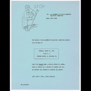 Memorandum from John Jones to all members of Police-Community Relations Committee about meeting on March 30, 1965