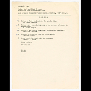 Agenda for Host Advisory Committee meeting on August 10, 1965