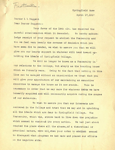 Letter to Laurence L. Doggett from The Colchester St. Eating Club (April 17,1917)