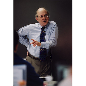 School of Law Professor Stephen Subrin lecturing a class from the podium