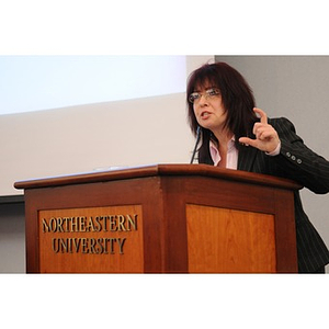 Ann Grenell speaking to guests at the Holocaust Awareness Breakfast