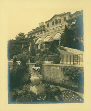 View of the terrace at Sunset Rock, estate of the Spaulding brothers, Prides Crossing, Beverly, Mass., 1869