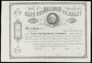 Cape Cod Railroad Company stock certificate