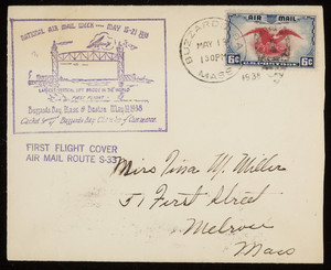 First Flight Cover, Air Mail Route S-33, Buzzards Bay to Boston, Mass., May 19, 1938.