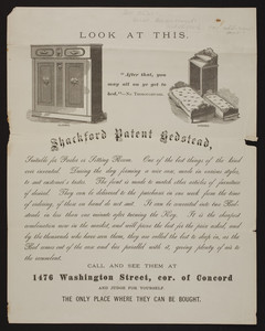 Shackford Patent Bedstead, 1476 Washington Street, corner of Concord, location unknown, undated