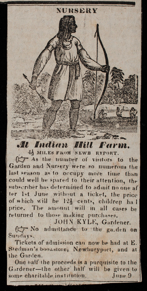 Advertisement, nursery at Indian Hill Farm, Newburyport, Mass.