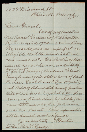 A. Gorton to Thomas Lincoln Casey, October 27, 1894