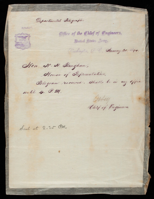 Thomas Lincoln Casey to H. H. Bingham, January 30, 1895, copy