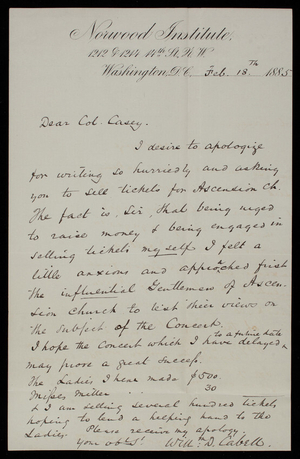 Willliam Cabell to Thomas Lincoln Casey, February 18, 1885