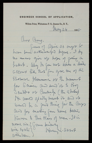 Henry L. Abbot to Thomas Lincoln Casey, May 24, 1885