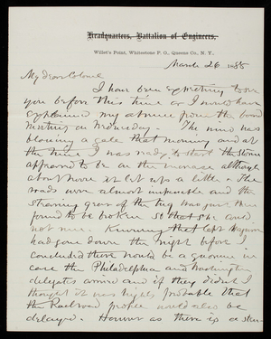 [William] R. King to Thomas Lincoln Casey, March 26, 1888