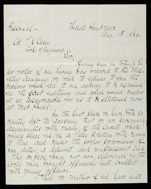 A. H. Payson and E. W. Bass to Thomas Lincoln Casey; General Henry L. Abbot to Thomas Lincoln Casey, August 11, 1869