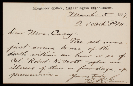 Bernard R. Green to Thomas Lincoln Casey, March 5, 1887