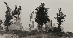 View of destroyed stone buildings and trees, Souain-Perthes-lès-Hurlus
