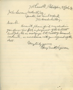 Letter from Benjamin Smith Lyman to John Lawrence Wetherill