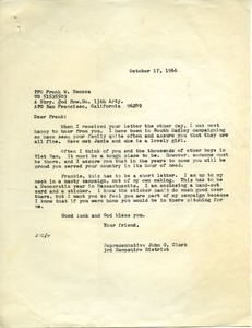 Letter from John G. Clark to Frank W. Tencza