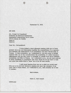 Letter from Mark H. McCormack to Hubert De Roqufeuil
