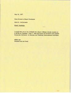 Memorandum from Mark H. McCormack to Hans Kramer and Stuart Rowlands