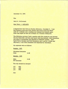 Memorandum from Mark H. McCormack concerning his trip to New York from December 5 to 6, 1976