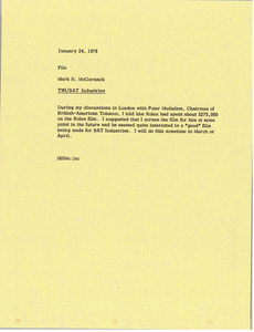 Memorandum from Mark H. McCormack to Trans World International British American Tobacco file