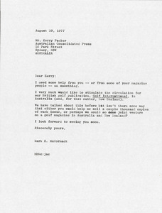 Letter from Mark H. McCormack to Kerry Packer