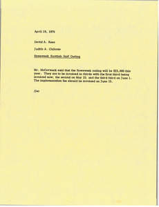 Memorandum from Judy A. Chilcote to David A. Rees