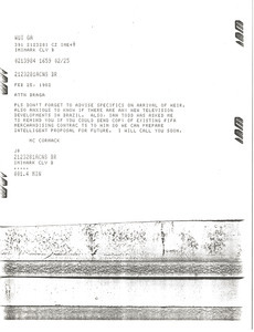 Telex prinotut from Mark H. McCormack to Braga