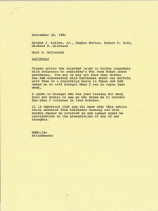 Memorandum from Mark H. McCormack to Arthur J. Lafave, Hughes Norton, Robert D. Kain and Michael W. Halstead