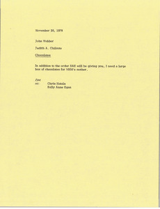 Memorandum from Judy A. Chilcote to John Webber