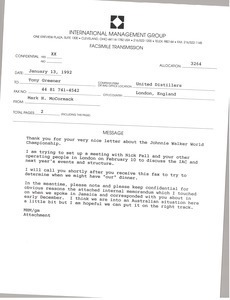 Fax from Mark H. McCormack to Tony Greener