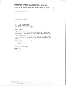 Letter from Mark H. McCormack to Fred Kovaleski