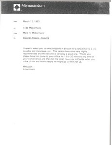 Memorandum from Mark H. McCormack to Todd McCormack