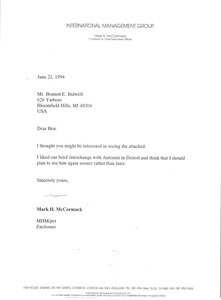 Letter from Mark H. McCormack to Bennett E. Bidwell