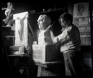Carlo Abate, at work sculpting a marble bust of Thomas Edison