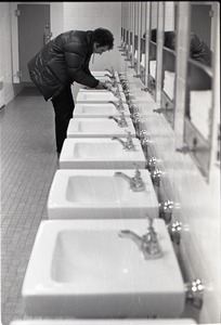 Richard Safft in bathroom at JFK airport