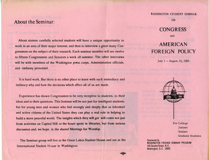 Washington Student Seminar on Congress and American Foreign Policy, July 1-August 23, 1965