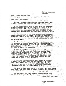 Letter from Harvey Wasserman to Arthur Meier Schlesinger Jr.