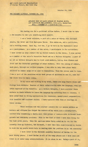 Advance text of radio speech by Frances Smith