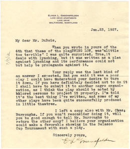 Letter from Elmer L. Greensfelder to W. E. B. Du Bois