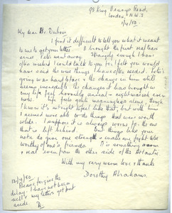 Letter from Dorothy Abrahams to W. E. B. Du Bois