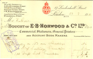 Bought of E. B. Horwood and Co. Ltd.