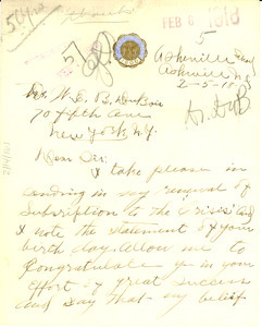 Letter from Rev. E. W. Dixon to W. E. B. Du Bois