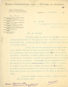 Letter from Rene Claparede to W. E. B. Du Bois