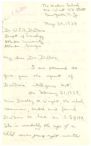 Letter from Mildred L. Johnson to W. E. B. Du Bois