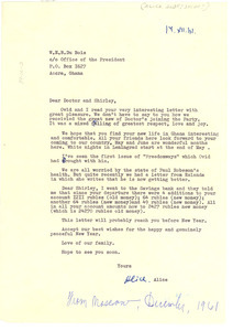 Letter from Alice Bobrysheva to Doctor and Shirley Du Bois